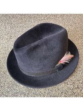 Fléchet Chapeau Black Velour Imported Furs Fedora Size 8 XL